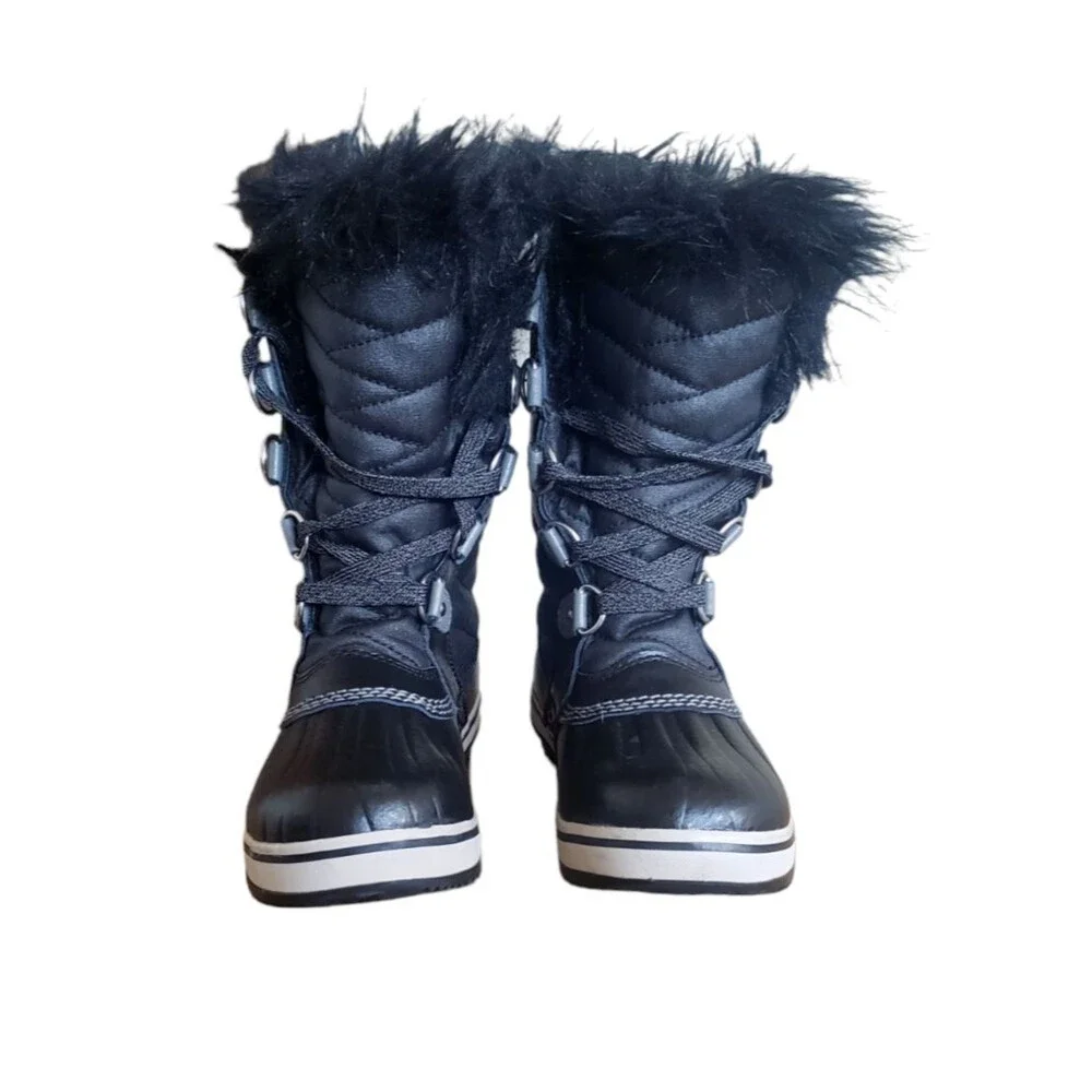 Sorel Tofino II Black Waterproof Winter Snow Boot Girls Sz 2 Faux Fur NY2419-010